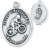 Sterling Silver Saint Christopher Ladies-Girls Biking Medal and 18-inch Chain