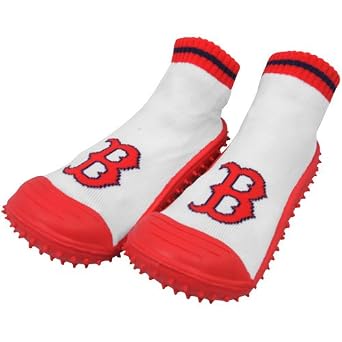 Click here to buy Skidders Boston Red Sox Kids Slip-Resistant Indoor Outdoor Slip-On Hybrid Shoes with Socks by Skidders.