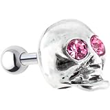 Sterling Silver 925 Pink Cubic Zirconia Skull Cartilage Earring