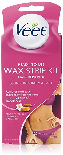 VEET Ready to Use Wax Strips Hair Remover for Body, Bikini & Face 20 ea