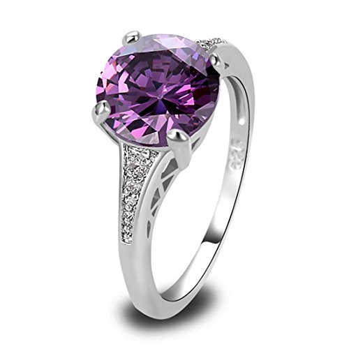 LingMei 10mm*10mm Round Cut Cz Created Women's Purple Stone Ring US Size