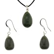 British Columbian Sepentine Jade Egg Shape Pendant and Earring Set - Pendant 11mm x 17mm, Earrings 10mm x 15mm - Adjustable Cord Necklace