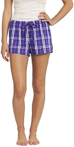 SWU(tm) Ladies Soft Cozy Plaid Flannel Pajama Boxer Shorts Purple Medium