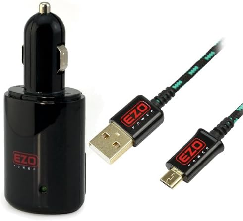 EZOPower Cloth Micro USB Data Cable w/ 2-Port USB Car & Wall Charger Adapter for Motorola Droid Turbo, Nexus 6, Moto G (2nd Gen.), Moto X (2nd Gen.) and more Tablet (Black/ Green 6 Feet)