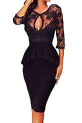 Polyester/Spandex Peplum Lace  3/4 Sleeves Club Dress/Party Dress  With Ruffles