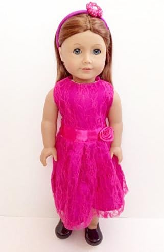 Pink Lace Dress, Hair Band, and Shoes for American Girl/Madame Alexander/Other 18 Inch Dolls