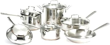 Emeril by All-Clad E937SA64 Stainless Steel with Copper and Pouring Spouts Dishwasher Safe 10-Piece Cookware Set, Silver Emeril by All-Clad E937SA64 Stainless Steel with Copper and Pouring Spouts Dishwasher Safe 10-Piece Cookware Set, Silver