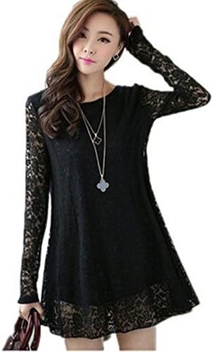 Relipop Women Lace Long Sleeve Blouse Casual Shirt Loose Tunic Tops (Us(10)/asian L, Black)