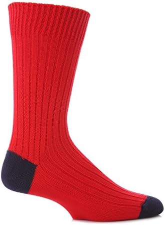 SockShop of London Men's Fashion Rib Cotton Socks With Contrast Heel and Toe (1 Pair)-Brigade-Size 10-12