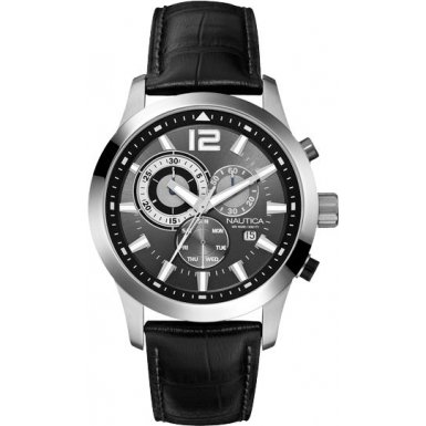 Nautica A15546G Mens Ncs 600 Chronograph Grey Dial Black Leather Band Watch Nautica A15546G Mens Ncs 600 Chronograph Grey Dial Black Leather Band Watch