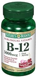 Nature's Bounty Vitamin B-12, Sublingual, 5000 mcg, Microlozenge, Natural Cherry Flavor 30 microlozenges