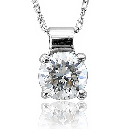 14k White Gold Solitaire Diamond Pendant Necklace (HI, I, 0.50 carat)