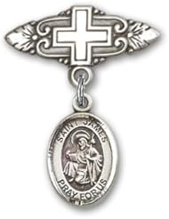 Sterling Silver Baby Badge with St. James the Greater Charm and Badge Pin with Cross