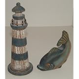 Decorative Wooden Lighthouse & Fish