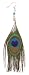 Peacock Feather Silver Metal Dangle Earrings