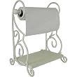 White Metal Scroll Design Paper Towel Holder with Shelf