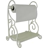 White Metal Scroll Design Paper Towel Holder with Shelf