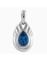 18K Yellow Gold Pear Cut Chatham Created Sapphire Pendant -- LIFETIME WARRANTY