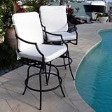 Set of 2 Comfort Care Outdoor Bar Chairs with Sunbrella Cushions (Desert Sand Dark Brown / White) (45