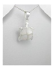 Turtle Mother of Pearl Pendant Necklace In 92.5 Sterling Silver