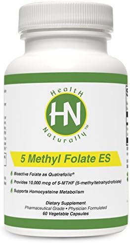 5 Methyl Folate ES - 60 Vegetable Capsules | Provides 10,000 mcg of 5-MTHF | Bioactive Folate as Quatrefolic | Pharmaceutical Grade