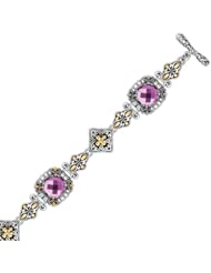 18K Yellow Gold and Sterling Silver Amethyst Fancy Baroque Style Bracelet