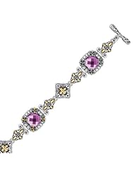 18K Yellow Gold and Sterling Silver Amethyst Fancy Baroque Style Bracelet