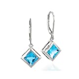Sterling Silver 7x7mm Square Blue Topaz Earrings