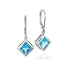 Sterling Silver 7x7mm Square Blue Topaz Earrings title=
