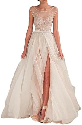 GOSSIPY Sexy See Through Split Side Wedding Evening Prom Dresses White, 8