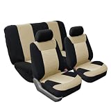 FH-FB062112 Classic Corduroy Car Seat Covers, Airbag compatible and Split Bench, Beige / Black color