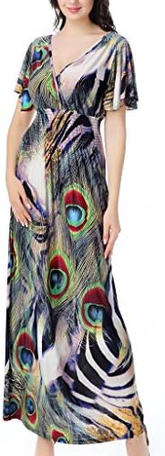 WenVen Womens Plus-Size Elastic High Waist Maxi Dress(Gold,US 2XL/Tag size 5XL)