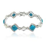Platinum Overlay Sterling Silver Chinese Turquoise and Mother-Of-Pearl Bracelet w  Diamond Accents,...
