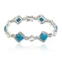 Platinum Plated Sterling Silver Chinese Turquoise, Mother-Of-Pearl and Diamond Accent Bracelet, 7.25"