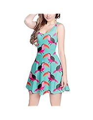 Stretchy Sleeveless Fit-and-Flare Polyester/Spandex Tropical Print Skater Dress 