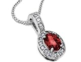 Garnet Gemstone Pendant with Diamonds in White Gold (1/2 inch) with Chain
