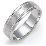 14k White Gold 6mm  Hammered Engraved Band, Size 9.5