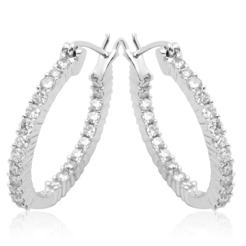 Diamond Hoop Earrings:10k White Gold Diamond Hoop Earrings (1.00 cttw, I-J Color, I3 Clarity) Images