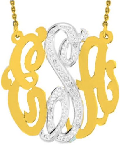 monogram Diamond Necklace Personalized 32mm Sterling Silver or Gold Plated Silver Large