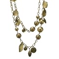 Ball and Disc Beaded Drop Necklace - Goldtone
