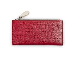Citta Design Top Grain Punched Leather Wallet in Gift Box, Cherry/Periwinkle