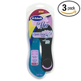 Dr. Scholl's For Her Open Shoe Insoles with Massaging Gel, Women's Sizes 6-10, 1 pair (Pack of 3)