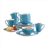 16 Pcs china Blue Stoneware Dinnerware Bowl Plates Set by Jed Mart