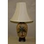 Table lamp ceramic base linen shade cream palm tree