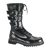 MENS Mid Calf Combat Boot Goth Boot Steel Toe 14 Eyelets 3 Strap Black Leather