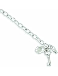 Genuine 14K White Gold Polished Heart Lock And Key Bracelet 7.5 Inches 4 Grams Of Gold 100% Satisfaction Guaranteed.