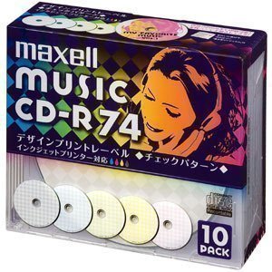 maxell 音楽用 CD-R 74分 デザインプリントレーベル インクジェットプリンタ対応(ワイド印刷)  10枚 5mmケース入 CDRA74PMIX.S1P10S