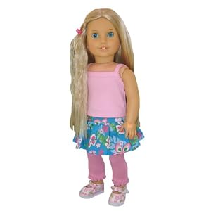 COMPLETE OUTFIT: Blue Hibiscus Skirt, Tank Top, Pink Leggings, and Hibiscus Shoes. Fits 18... by