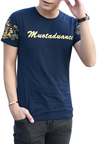 VENTELAN Men's Short Sleeve Korean Fashion Noble Floral Tunic Round Neck T-Shirt