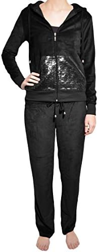 Central Park Velour Track Suit Set (Black Sequin, Medium)